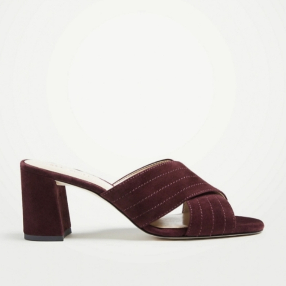 Ann Taylor Suede Slide Block Heel Sandal Honor Criss Cross Sandals NEW Box
